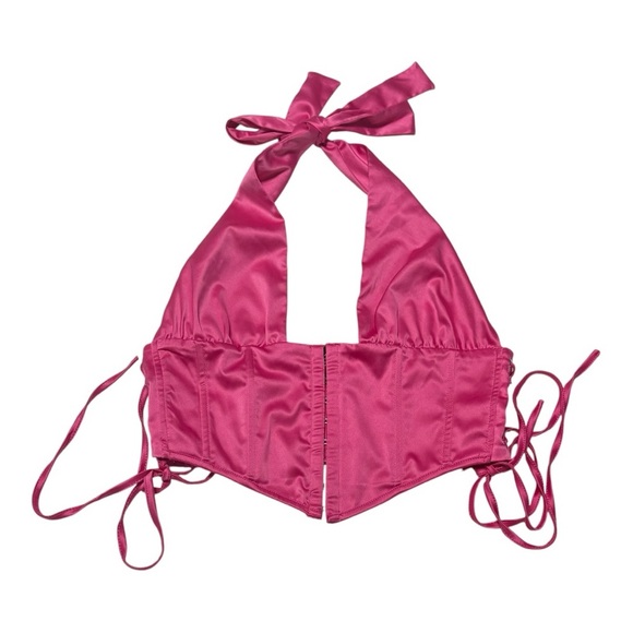 Windsor Fuchsia Satin Halter Crop Top - Picture 2 of 6
